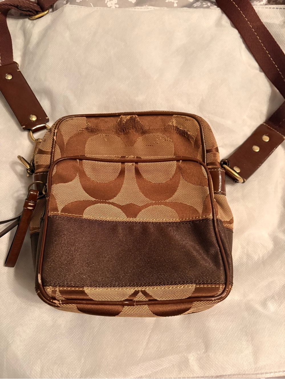 Coach Tan and Brown Signature Canvas Messenger Bag